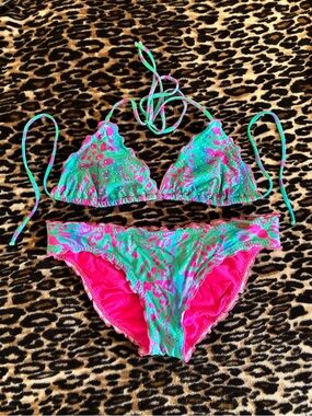 Luli Fama Pink/Blue Rhinestone Bikini